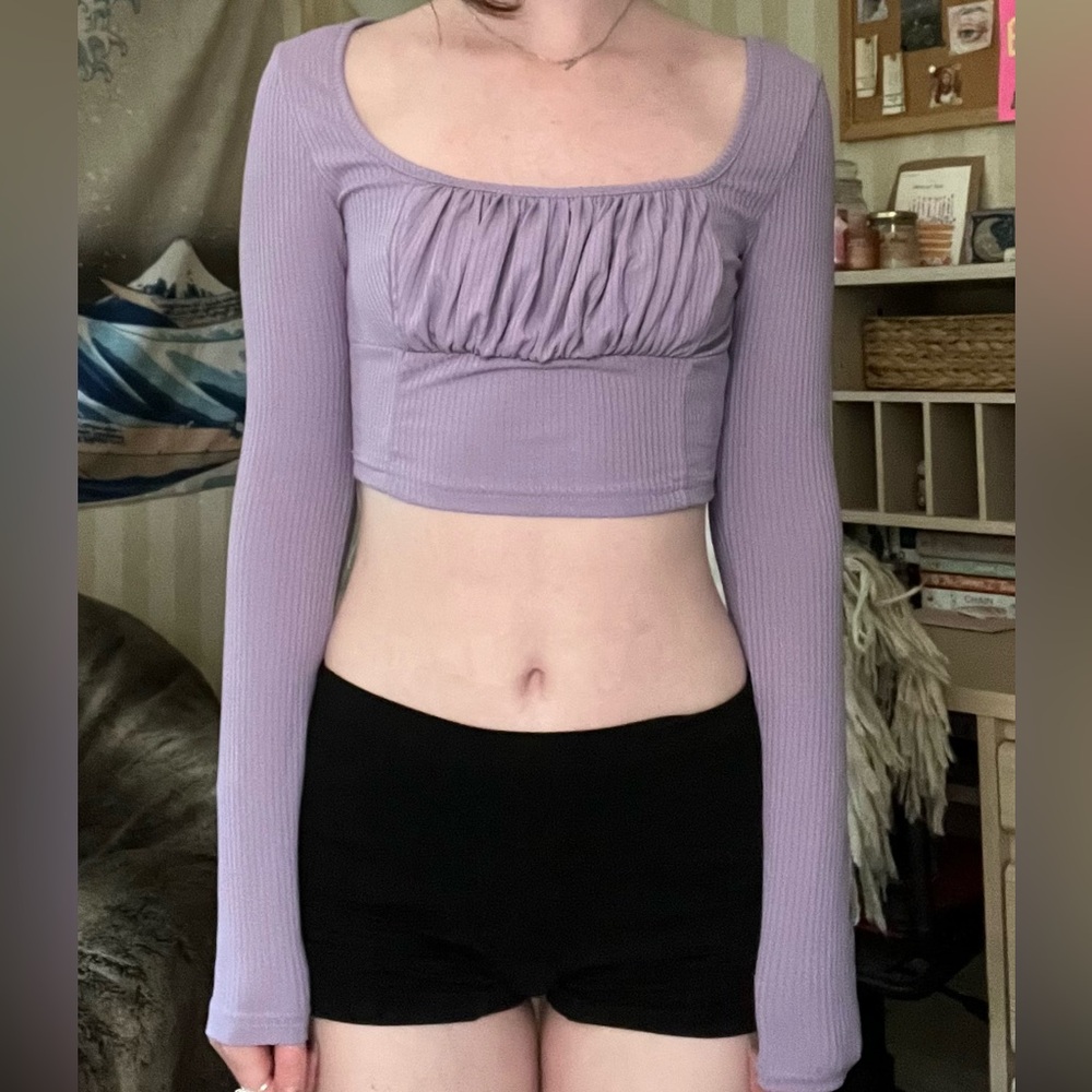 SHEIN purple long sleeve crop top